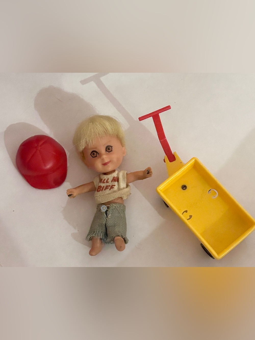 Vtg 1966 Mattel Liddle Kiddles Howard Biff Boodle Doll w/Original Yellow Wagon